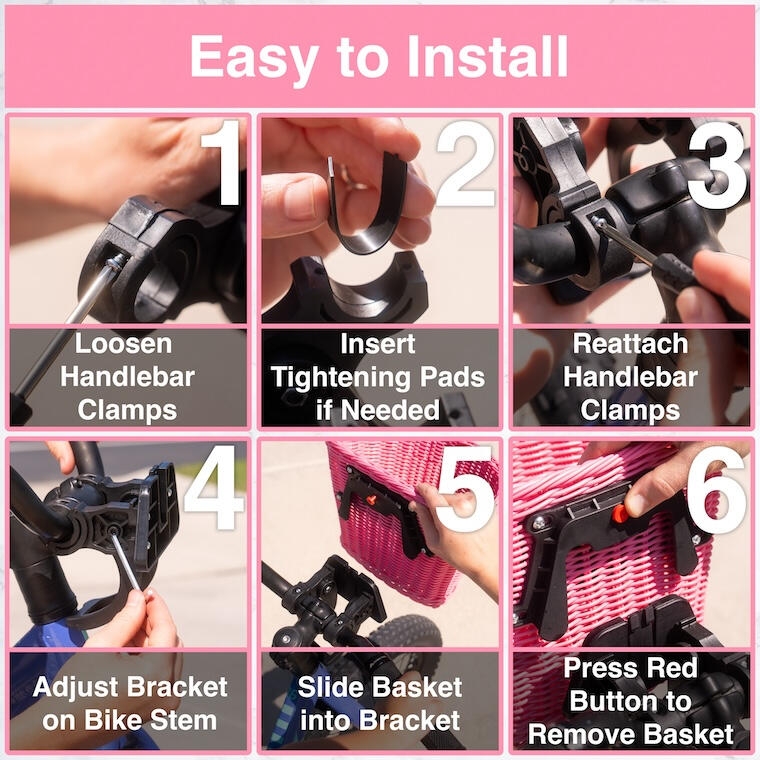 Mother helps daughter attach the innovative Pedalon bike basket for girls.